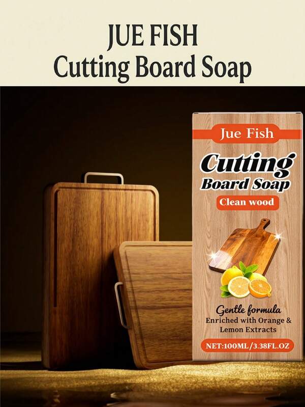 JUE FISH 1個/100ml カッティングボード クリーナー、キッチンのカッティングボードを洗浄し、リフレッシュ、不快な臭いを軽減、木の構造を維持して割れを防ぐ、自然な爽やかな香り、キッチンでの使用に適しています