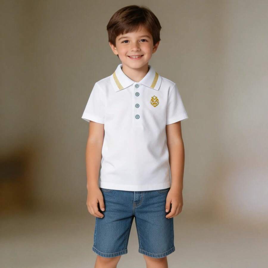 Powerful Baby Fashion Accessories Camiseta Polo Infantil Para Meninos Verão 100% Algodão - Branco - Visão 1