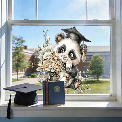 1/4pcs Removable Electrostatic Adsorption Window Clings Graduation Season Animal Clings For High School College University Commencement Party Decor Home Classroom Celebration Supplies.