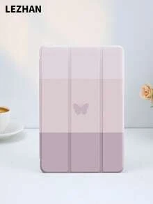 1pc Ombre Purple Butterfly Print Tablet Protective Case With Pencil Slot, Shockproof, Tri-Fold Stand, Compatible With 10.2", Pro 11" 2021/2020/10th Gen, (A16) 11" 11th Gen 2025, 8th/9th/10th Gen, Galaxy Tab A8 10.5" 2022, Matepad 10.4"/Tab, Sleep/Wake Support, Romantic Personalized Gift - Multicolor - View 1