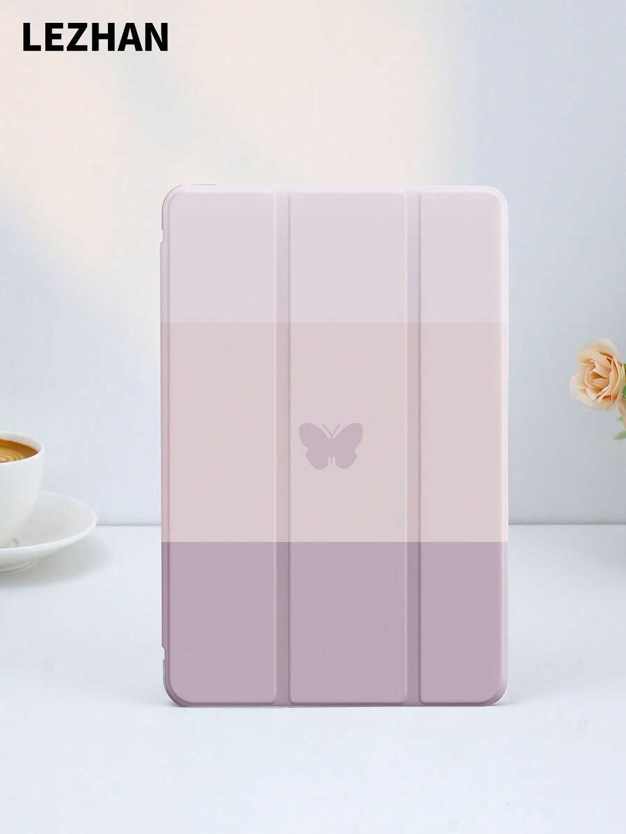 1pc Ombre Purple Butterfly Print Tablet Protective Case With Pencil Slot, Shockproof, Tri-Fold Stand, Compatible With 10.2", Pro 11" 2021/2020/10th Gen, (A16) 11" 11th Gen 2025, 8th/9th/10th Gen, Galaxy Tab A8 10.5" 2022, Matepad 10.4"/Tab, Sleep/Wake Support, Romantic Personalized Gift - Multicolor - View 1