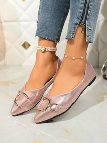 Zapatos de punta elegantes tipo ballet con diseño slip-on para mujer, adecuados para primavera y otoño, tallas grandes - Rosa - Ver 6