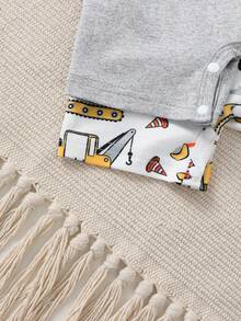 2 pezzi Set tutina, elementi di veicoli da costruzione a cartoni animati, combinazione di colori abbinati, outfit per bimbo, adatto per attività all'aperto estive, vacanze e uso casual quotidiano - Multicolore - Visualizzare 4
