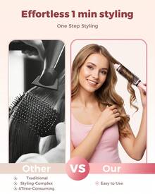 Haarlosy فرشاة تسخين بوبكال ثلاثية الوظائف - فرشاة تسخين 38 مم، فرشاة تسخين أيونية للتحكم في التجعد والتنعيم والحجم، تسخين سريع، 6 إعدادات درجة حرارة وجهد مزدوج - هدية للنساء - قابس اتحاد أوروبي نوع C (220 إلى 240 فولت) - مشاهدة 6