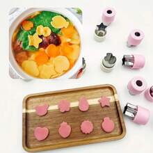 8pcs, Fruit & Butterfly Pasta Stamp Mold Set, Stainless Steel Dough Cutters, Cookie Press Shapes Kitchen Gadgets Kit With Comfort Grip Handles - Pink - View 12