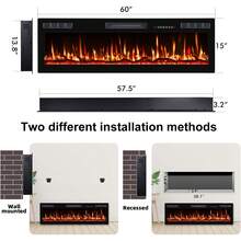 60"Ultra-Thin Silence Linear Electric Fireplace – Recessed & Wall Mounted Fireplace Heater With 12 Adjustable Flame Colors, Remote Control, Log & Crystal Options, 750W/1500W - 60inch - View 6