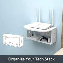 Estantería flotante de 2 niveles con toma de corriente, adecuada para router WiFi, módem, regleta, gestión de cables, sin necesidad de taladrar, organizador blanco para accesorios de TV, consola de juegos, oficina en casa - Ver 7