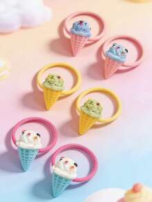 6件套冰淇淋造型树脂ABS彩色发圈套装，毕业礼物，可爱冰淇淋造型发饰，色彩鲜艳时尚，适合日常佩戴，返校礼物，情人节礼物，母亲节礼物，生日派对礼物，新年礼物 - 彩色 - 查看 2