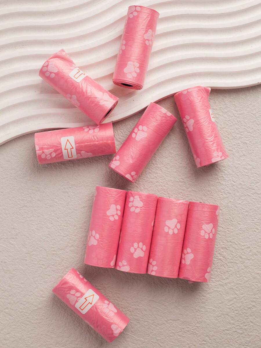 450/300/150入粉色印花狗狗拾便袋,便攜清潔,適用於車用垃圾桶和小垃圾桶,可替代普通垃圾袋,防漏寵物專用垃圾袋,適合戶外遛狗使用,智能戶外狗狗拾便袋 - 粉色 - 查看 1