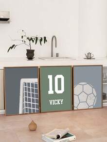 3pcs Personalized Name Canvas Poster Wall Art, Customized Football Theme Prints, Football Goal Number Name Decor, Sports Theme Room Decoration, Home Office Wall Art - Multicolor - View 6