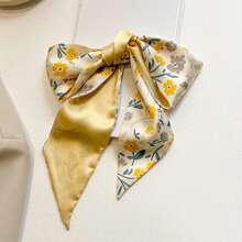 Yellow Pastel Color Multifunctional Decoration Small Silk Scarf, Women's French Hair Collar Scarf Bag Accessories - 鬱金香 - 查看 8