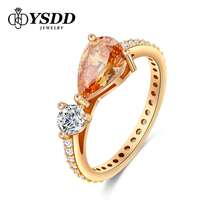 1pc Exquisite 1.5ct Sunset Red Pear Cut & 0.3ct Round Moissanite S925 Silver Plated White Gold Eternal Promise Ring, With Certificate - Rose Gold - View 1