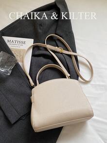 Túi xách nữ thời trang họa tiết vải thiều mùa hè mới, túi đeo vai có thể điều chỉnh, túi công sở kiểu dáng tối giản màu trơn cao cấp với phụ kiện kim loại. - trắng - Xem 9