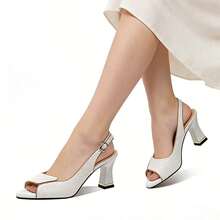 Sandalias de tacón alto para mujeres Novedades de verano: sandalias de tacón medio con punta abierta y correas para mujer, elegantes y versátiles sandalias de tacón alto con punta afilada. - Beis - Ver 2