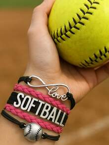 1pc Handmade Woven Lace-Up Letter Baseball Charm Bracelet - Adjustable Soft Ball Shaped Jewelry, Suitable As Gift For Athletes, Teams And Coaches - Multicolor - View 7
