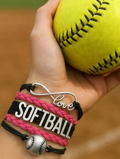 1pc Handmade Woven Lace-Up Letter Baseball Charm Bracelet - Adjustable Soft Ball Shaped Jewelry, Suitable As Gift For Athletes, Teams And Coaches