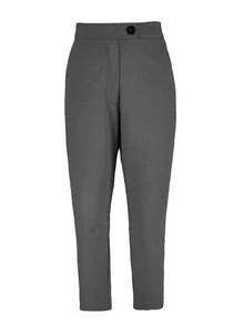 Women's Classic High-Waisted Straight-Leg Office Pants, Elegant Commuter Asymmetrical Button Elastic Solid Color Trousers Spring - Dark Grey - View 3