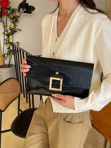 大容量手拿包，可装化妆品和手机，时尚派对/约会手提包，女士 - 黑色 - 查看 4