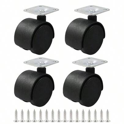 4Pcs 1.5 Inch Plastic Caster Wheels, Swivel Caster Wheels, Cart Casters Workbenches And Tables Black