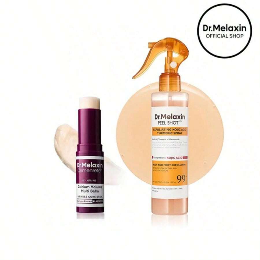 Dr.Melaxin 2-Piece Exfoliation & Hydration Set - Peel Shot Kojic Acid Turmeric Spray & Calcium Volume Multi Balm Stick | Korean Skincare For Brightening, Anti-Aging & On-The-Go Moisture - 水楊酸 - 查看 1