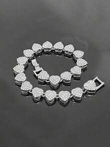 1pc Fully Rhinestone Encrusted Cuban Heart Chain Anklet, Personalized Women's Evening Party Holiday Jewelry, High Heel Shoes Jewelry - Love Heart - View 8