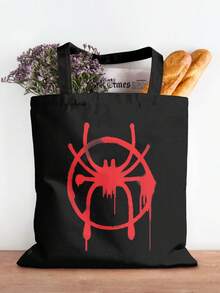 Parallel Universe Red Logo   Brave Miles Morales  Reusable Women Canvas Shopping Bag  Friendly Perfect Daily Use Gift, - Black - View 3