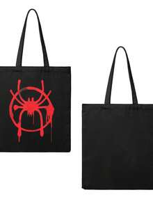 Parallel Universe Red Logo   Brave Miles Morales  Reusable Women Canvas Shopping Bag  Friendly Perfect Daily Use Gift, - Black - View 2