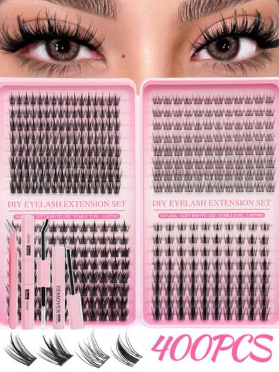 400pcs C-Curl Fluffy 3D Mink Eyelashes, High Quality, Lowest Price, New DIY False Lashes, Soft & Voluminous, Suitable For Short, Light-Colored, DIY Eyelash Extension At Home