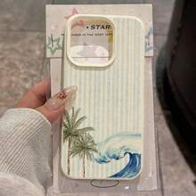 1pc TPU Material Pink Striped & 5 Palm Tree Pattern Phone Case Compatible With IPhone 17 Pro Max/17/16 Pro Max/15/13/12/11, S20 FE/A15/S24/A55, Note 11/12/13 Pro, Full Coverage Anti-Drop Soft Protective Cover - 藍色 - 查看 8