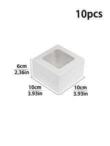 10pcs/20pcs 4*4*2.5 Inch High Quality Cake Boxes, Made Of White Cardboard And Kraft Paper With Square Window, Ideal For Mini Cake Packaging And Picnic Carrying - View 16