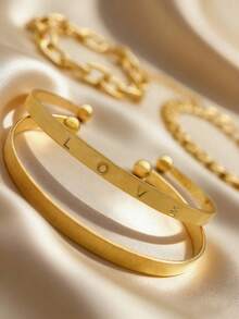 Conjunto de pulseras y brazaletes apilables minimalistas de amor, adecuados para uso diario, regalo del Día de San Valentín, boda de Oriente Medio - Amarillo Oro - Ver 4
