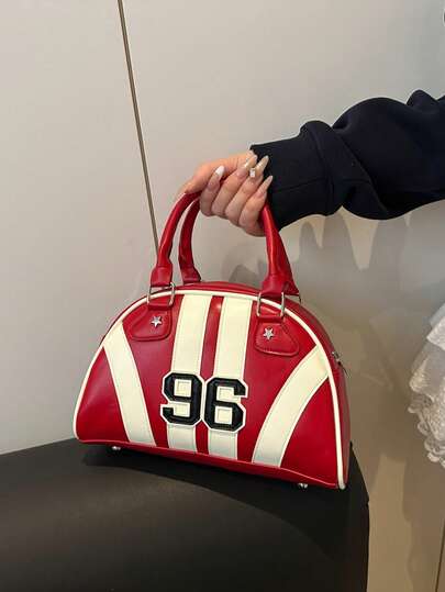 New Fashion Handheld & Shoulder Bowling Bag, Fashionable, Personalized, Streetwear, Cute, Cool, Y2K, Vintage, College, Numeric, Sports, School Bag, Suitable For Teenagers, Valentine's Day