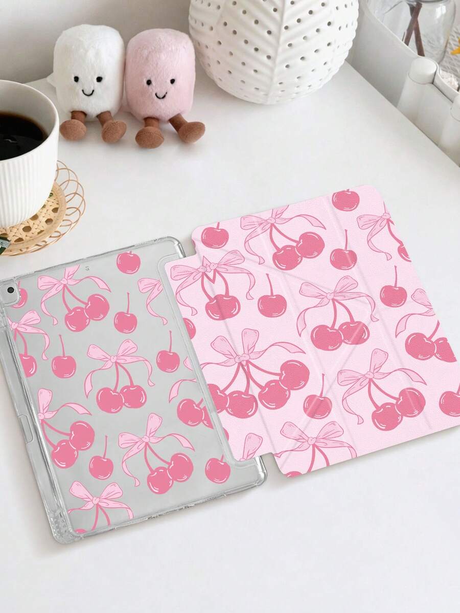 1pc Vintage Cherry Blossom Illustration Design, New Y-Fold Style, Multi-Angle Support Tablet Protective Case, Compatible With 10.2 Inch 2021/2020 10th/9th/8th Gen, (A16) 11 Inch 11th Generation 2025, Compatible With Samsung Galaxy Tab A8 10.5 Inch 2022, Tablet Protective Cover With Pencil Slot, Supports Auto Sleep/Wake - Multicolor - View 1