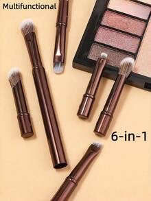 6-In-1 Professional Eye Makeup Brush Set, Portable, Professional-Grade Mixed, Detachable Eye Brush Set, 6 Brush Heads 1 Brush Handle, Create Perfect Eye Makeup! - Multicolor - View 1