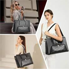 Women's Lunch Tote Bag Multi-Pocket Laptop Handbag Insulated Laptop Briefcase With Lunch Compartment Features Thermal Insulation And Leak-Proof Design Crafted From Premium Waterproof PU Leather With Polyester Lining Scratch-Resistant And Durable. 15.6-Inch 2-In-1 Lunch Tote Bag. Large-Capacity Laptop Bag. The Perfect Mother's Day Gift. An Ideal Work Companion For Carrying Or Storing Lunch, Fruit, And Beverages, Suitable For Various Occasions. Perfect For College, Work, Picnics, Camping, And More. Suitable For Professionals, Teachers, Nurses, Office Settings, And Casual Outings. - 查看 2