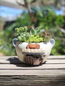 Cute Animal Shaped Succulent Planter, Resin Cartoon Mini Flower Pot With Drainage Hole, Rustic Style Creative Planter, Suitable For Indoor/Outdoor Garden, Windowsill, Desk Decor, Perfect Housewarming Gift (Plants Not Included) - Multicolor - View 8