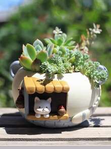 Cute Animal Shaped Succulent Planter, Resin Cartoon Mini Flower Pot With Drainage Hole, Rustic Style Creative Planter, Suitable For Indoor/Outdoor Garden, Windowsill, Desk Decor, Perfect Housewarming Gift (Plants Not Included) - Multicolor - View 5