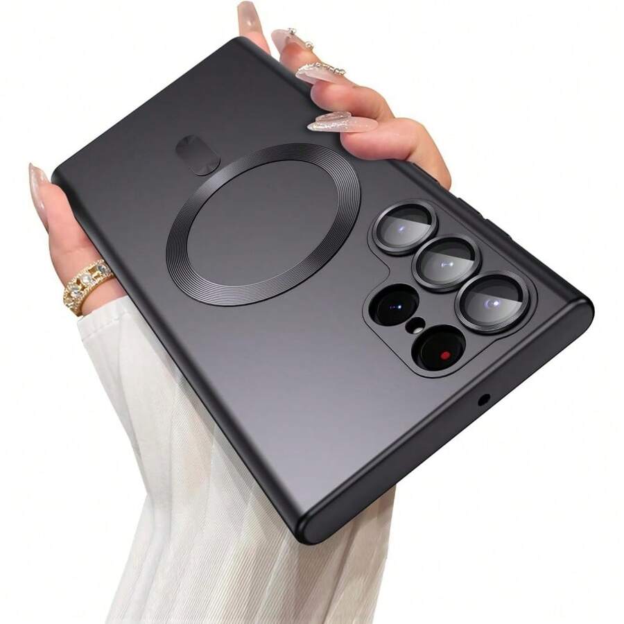 1PC Black Luxury Magnetic Phone Case Compatible With Samsung Galaxy S26Ultra/S26Plus/S26/S26Edge/S26Pro/S25Ultra/S25Plus/S25Edge/S25FE/ S24 S25 S22 S23 Ultra Plus S20 S21 FE Note 20/A57/A37A17/A07/A56/A36/A26/A55/A35/A25/A15/A24/A34/A14/A16/A06/A05S, Soft TPU Material, Christmas Giftl,Bumper Shockproof Metallic Luster Phone Case