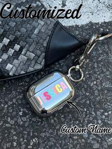 1pc Customized Electroplated Silver Earphone Case, Personalized Halloween Theme Design, Little Ghost, Fashionable Halloween Item - Black - View 1