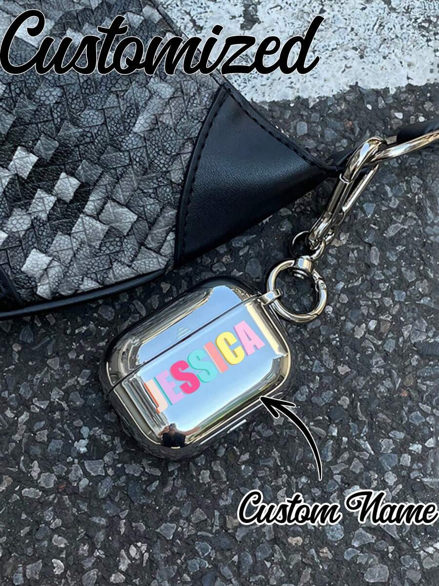 1pc Customized Electroplated Silver Earphone Case, Personalized Halloween Theme Design, Little Ghost, Fashionable Halloween Item - Black - View 1