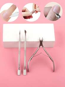 3件套专业不锈钢银色角质层推剪钳，角质层修剪器，沙龙级不锈钢凝胶指甲油卸除器，专业不锈钢角质层钳，指甲和脚趾甲修剪工具，是专业美甲师、美甲学习者、美甲沙龙、居家和旅行DIY美甲的理想之选 - 銀色 - 查看 1