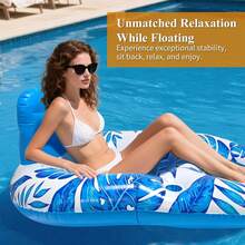 充气式漂浮泳池躺椅，超大日光浴躺椅，带靠背、脚踏和杯架，适用于泳池、湖泊、河流、沙滩、海洋和派对。 - 彩色 - 查看 1