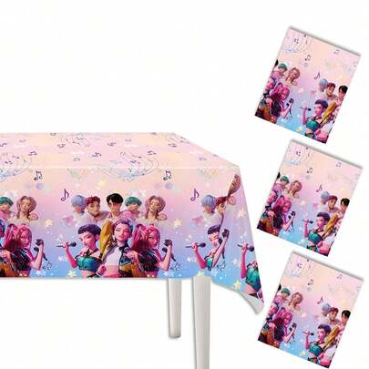 1pc K-Pop Witch Girl Group Theme Party Tablecloth, Birthday Party Decor, Disposable PE Tablecloth, Suitable For K-Pop Fan Party Decor Tablecloth (Random Style) [The White Border Is Not Visible Due To The White Background; The Actual Product Has A White Border.]