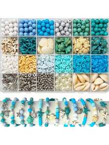 1盒24格蓝色海洋度假风海龟、贝壳、海星饰品制作套装，适合DIY手链和项链制作 - 彩色 - 查看 11