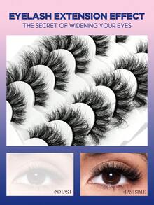 Lasvirey 7 Pairs Fluffy Cat Eye Eyelashes 3D Curl Faux Mink Lashes Wispy Volume Eye Lashes Clear Band Flase Lashes Enlarged Eyes Slim And Long Full Strip Lashe For Luxuary False Eyelashes - View 6