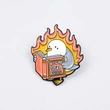 1件套黑色珐琅骷髅猫徽章 - 火焰徽章，适合朋克风格和情感表达服饰 - 彩色 - 查看 8