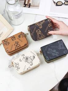 1pc Fashionable Mini Cartoon Bear Print Coin Purse, Retro Accordion Card Holder, Multi-Functional Multi-Card PU Leather Wallet, Small Zipper Clutch, Large Capacity Short Wallet, Suitable For Cash, Bank Cards, Coins, ID, Daily Use, School, Work, Perfect Gift For Family, Friends, Birthday, Mother's Day, Easter, Party, Wedding - Multicolor - View 7