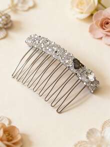 1pc/2pcs French Countryside Style Crystal Heart & Flower Hair Comb, New Luxury Elegant Bangs Clip Hair Accessory - Multicolor - View 7