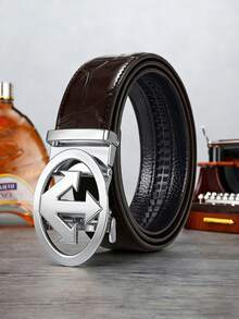 男士竹纹压花PU皮带，配箭头圆形自动扣。皮带扣有金色、银色和黑色三种镀层可选，皮带本身则有黑色和棕色两种颜色。这款皮带采用可调节棘轮设计，风格奢华商务休闲，是父亲节和周年纪念日的理想礼物。 - 彩色 - 查看 14