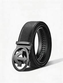 Men's Textured PU Belt With Arrow Round Automatic Buckle, Available In Gold, Silver And Black Plating. It Features An Adjustable Ratchet Design, Classic Business-Casual Style, And Is An Ideal Gift For Father's Day And Anniversaries. - Multicolor - View 6